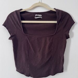 Urban Outfitters Brown Ribbed Square Neck Crop Top